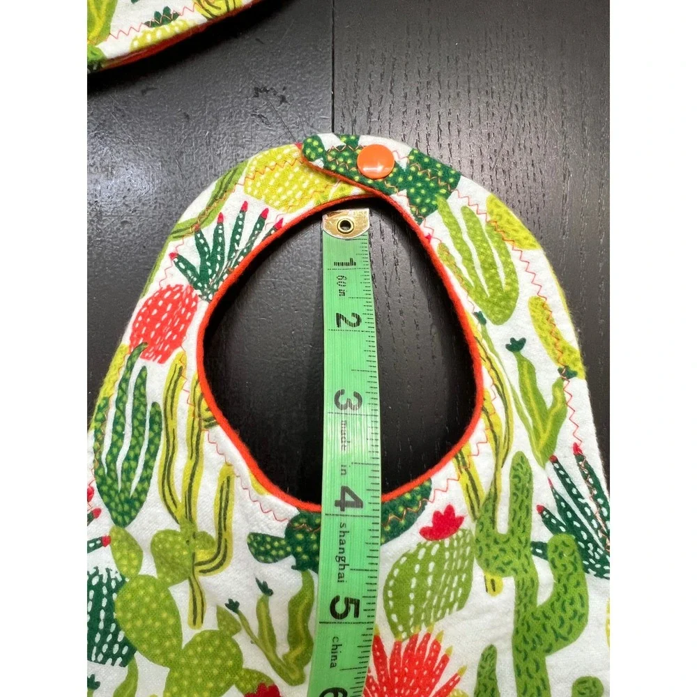 Handmade Baby Bibs Green Orange Cactus Succulent Print Set of 3 OS